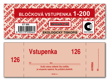 Bločkové vstupenky 1 - 200 čísel